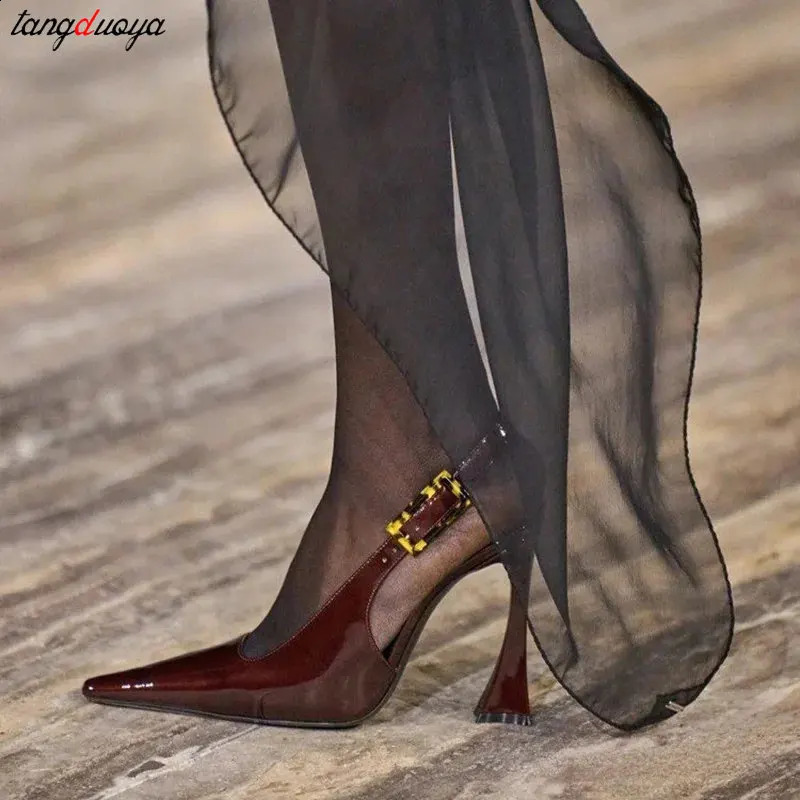 Sexy Pointed Toe Single Buckle Shoulder Strap High Heels Womens Summer Open Back Sandals Womens Elegant Ultra Thin High Heels 240919