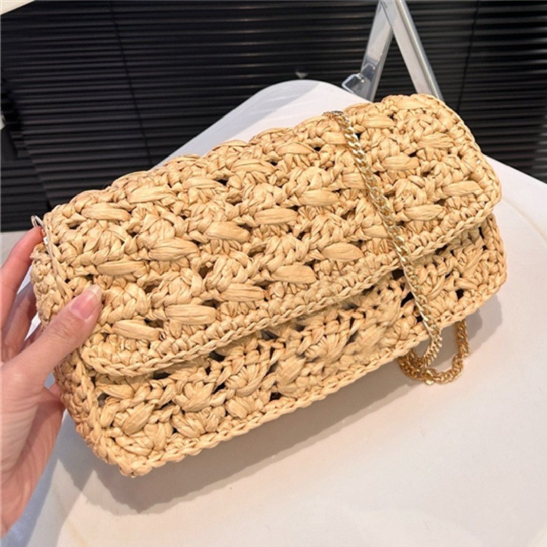 Ladies' straw chain bag slanted body bag luxurious crochet beach bag small phone bag TOP 2025