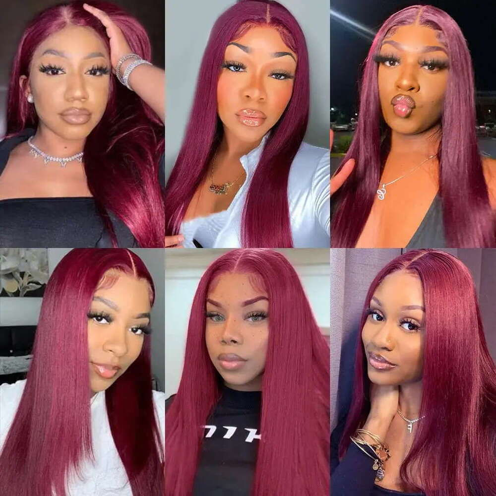 Bury Glueless Wig Ready To Wear And Go Preplucked Straight 99J Red Colored HD Lace Wigs For Women 100% Human Hair