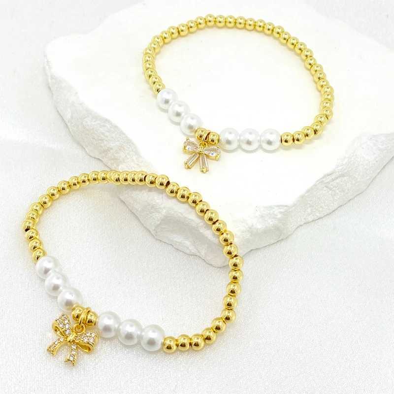 New Boho Wholesale Summer Design Gorgeous Lucky Pearl Multi 18K Gold Plated Copper Bead Bow Bracelets for WomenX240921