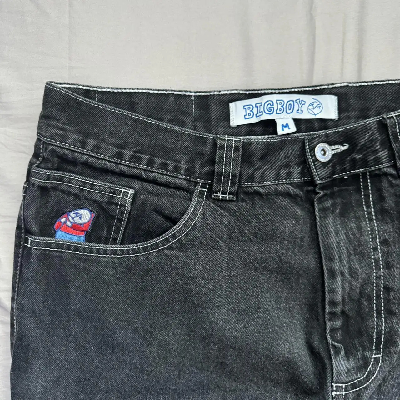Hip Hop Polar Big Boy Jeans Embroidery High Quality Y2k Pants Vintage Streetwear Baggy Mens Waist Wide Trouser 240911