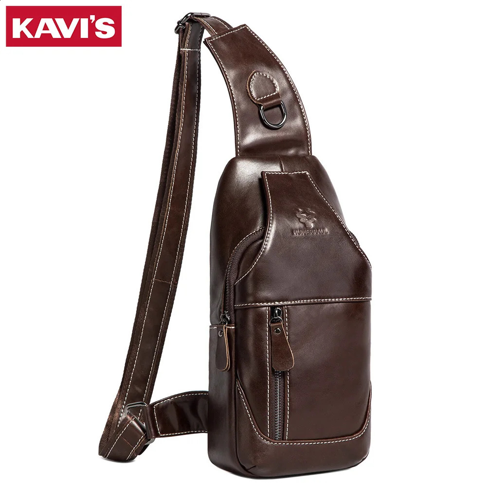 KAVIS Mens Handmade Luggage Leather Fashion Cross Body Bag Outdoor Large Capacity Phone 240919
