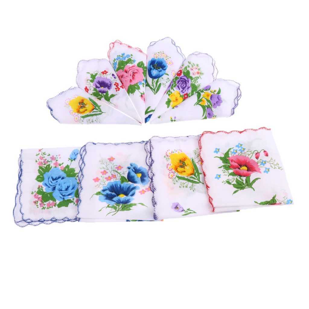 10Pc Vintage Flower Handkerchief Square Hankies Hanky Women Kids GiftX240921