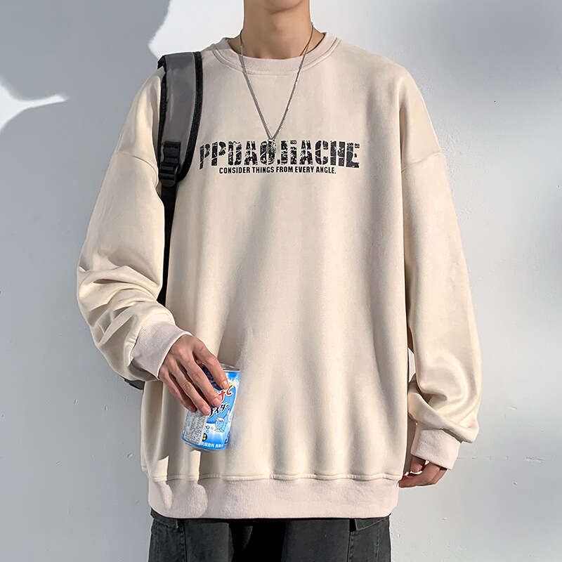 Heavy Duty Suede Sweatshirt For Men, Autumn Trendy Brand, American Retro Long Sleeved T-Shirt, Loose Oversized Top For Teenagers