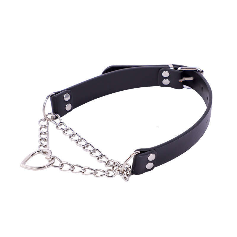 SM Prop Love Hanging Ring Sex Collar Black Leather Female Slave Training Traction Collar Neck Cover Adult Products