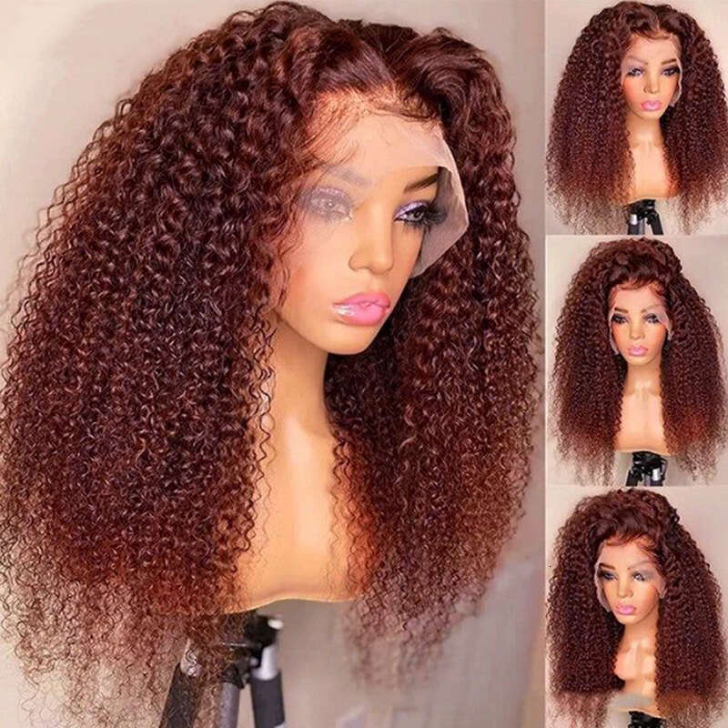Reddish Brown 13x4 Front 100% Remy Glueless Wigs Human Hair For Women32 Kinky Curly 13x6 hd Lace Frontal Wig