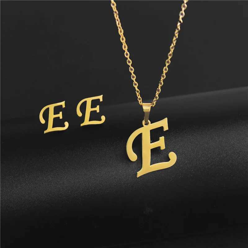 A-Z 26 Charm Original Necklace and Stud Earrings Jewelry Set Letter Hanging Chain Mom Gift Direct Shipping W240918