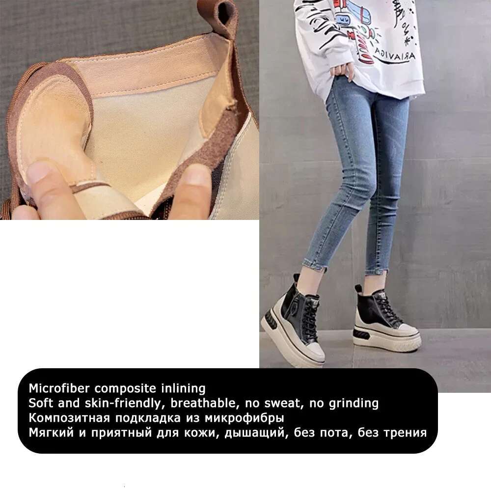 Fujin High Top Women Genuine Leather 8cm Platform Boots Wedge Hidden Heel Autumn Warm Fur Winter Shoes Sneakers