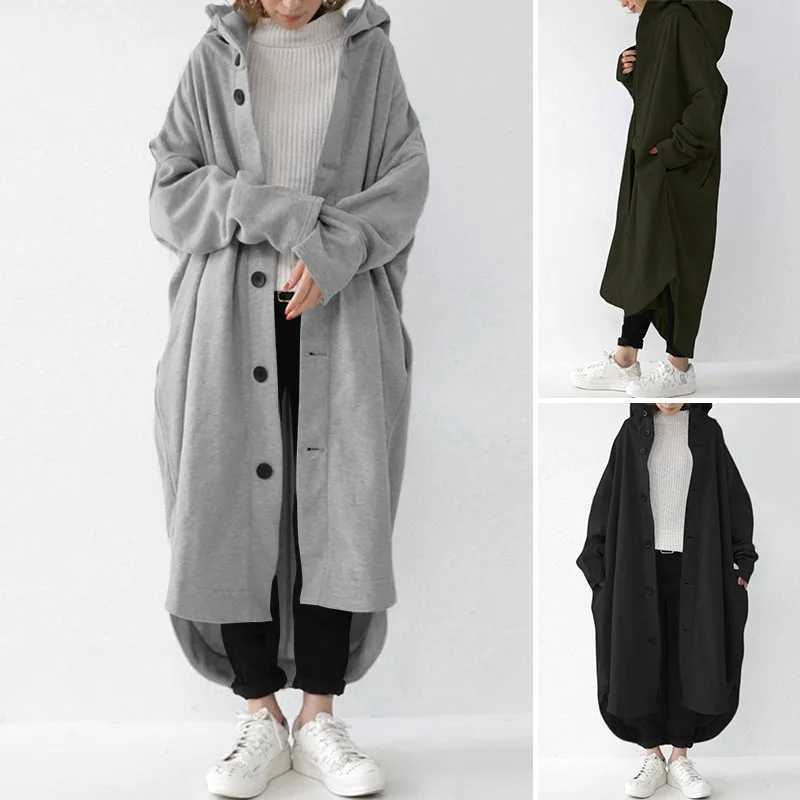 Women Hooded Trench Coats Autumn Winter Solid Pocket X-Ling Button Cardigan Coats Outwear JYFS-9263X240921