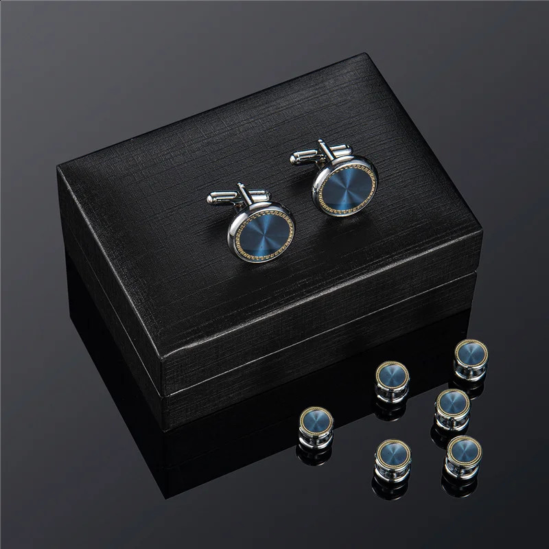 Wedding Man Cuff Link Set Man Shirt Cufflinks Vintage Blue Cufflink Shirts Studs Button And Cufflinks For Mens Tie Clips 240921