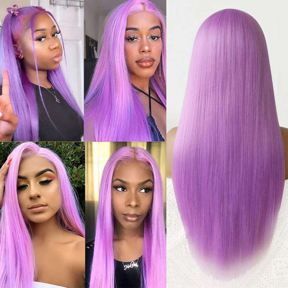 Staright Light Purple13x4 Frontal 100% Human Hair Brazilian Wigs On Sale Purple HD Lace PrePlucked For Women