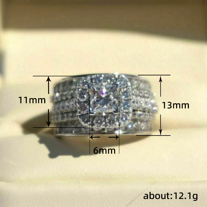 Handmade Wedding Rings: 3PCS Princess Cut White Topaz Bridal Jewelry Set