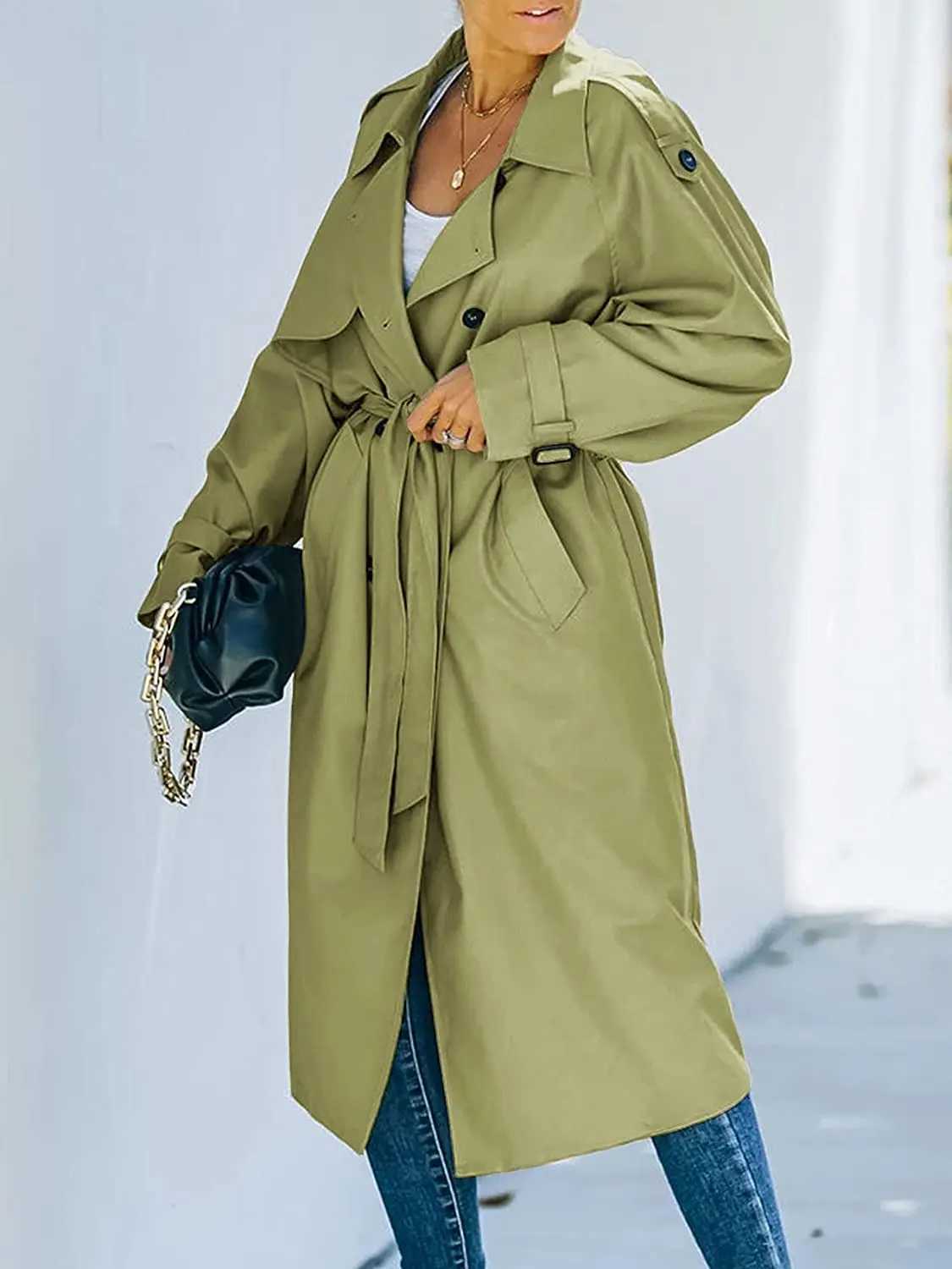 Womens Jackets Double Breasted Long Trench Female Coat Classic Lapel Long Sleeve Windproof Overcoat With Belt Autumn StreetwearX240921