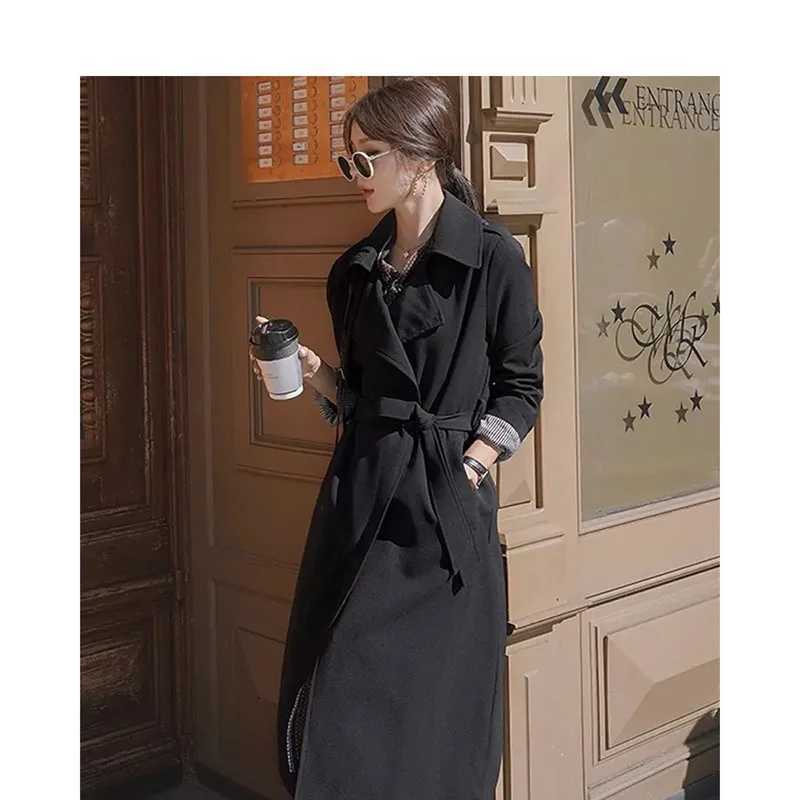 Autumn/Winter New Women 2024Korean Mid length Loose Trench Coat Women Versatile Black Leisure Advanced Sense Fashion WindbreakerX240921