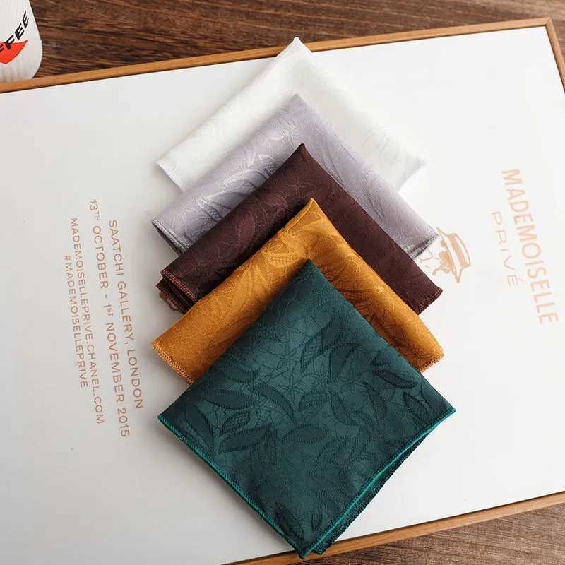 23CM Polyester Solid Color Brown Pocket Square Mens Vintage Floral Pattern White Handkerchif Tuxedo Suit Accessories Towel HankyX240921