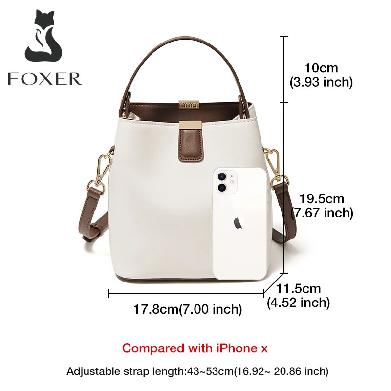 FOXER split leather bucket bag womens messenger highquality fashionable handbag and elegant large capacity 240919