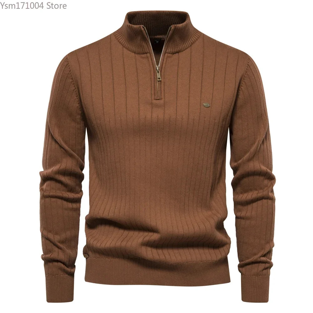 Autumn Winter New Men's Sweater Half High Neck Zipper Solid Long Sleeve British Fashion Casual Men Knit Pullover XXL