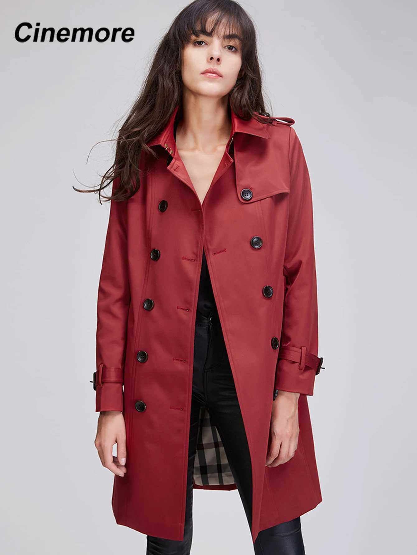 Cinemore 2022 Autumn New High Fashion Woman Classic Double Breasted Trench Coat Waterproof Raincoat Business Outerwear 860101X240921