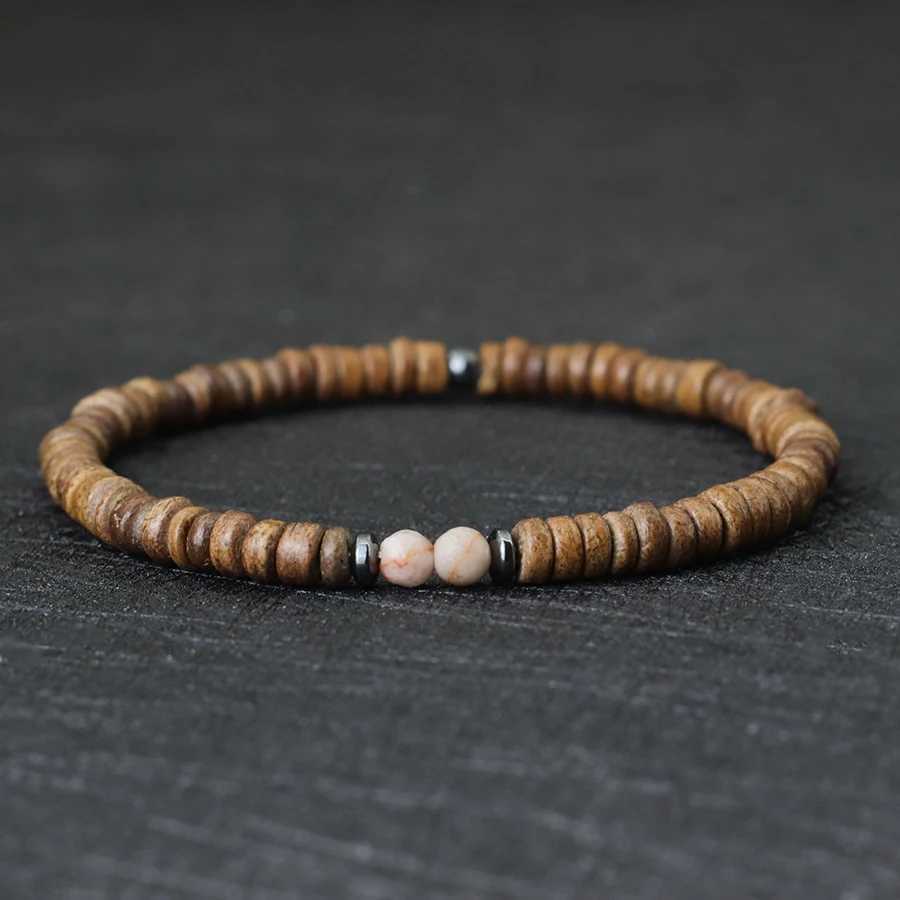 Noter New 4mm Men Natural Coconut Bead Bracelet Vintage Meditation Wooden Braclet Healing Braslet Tiger Eyes Stone Pulsera HommeX240921
