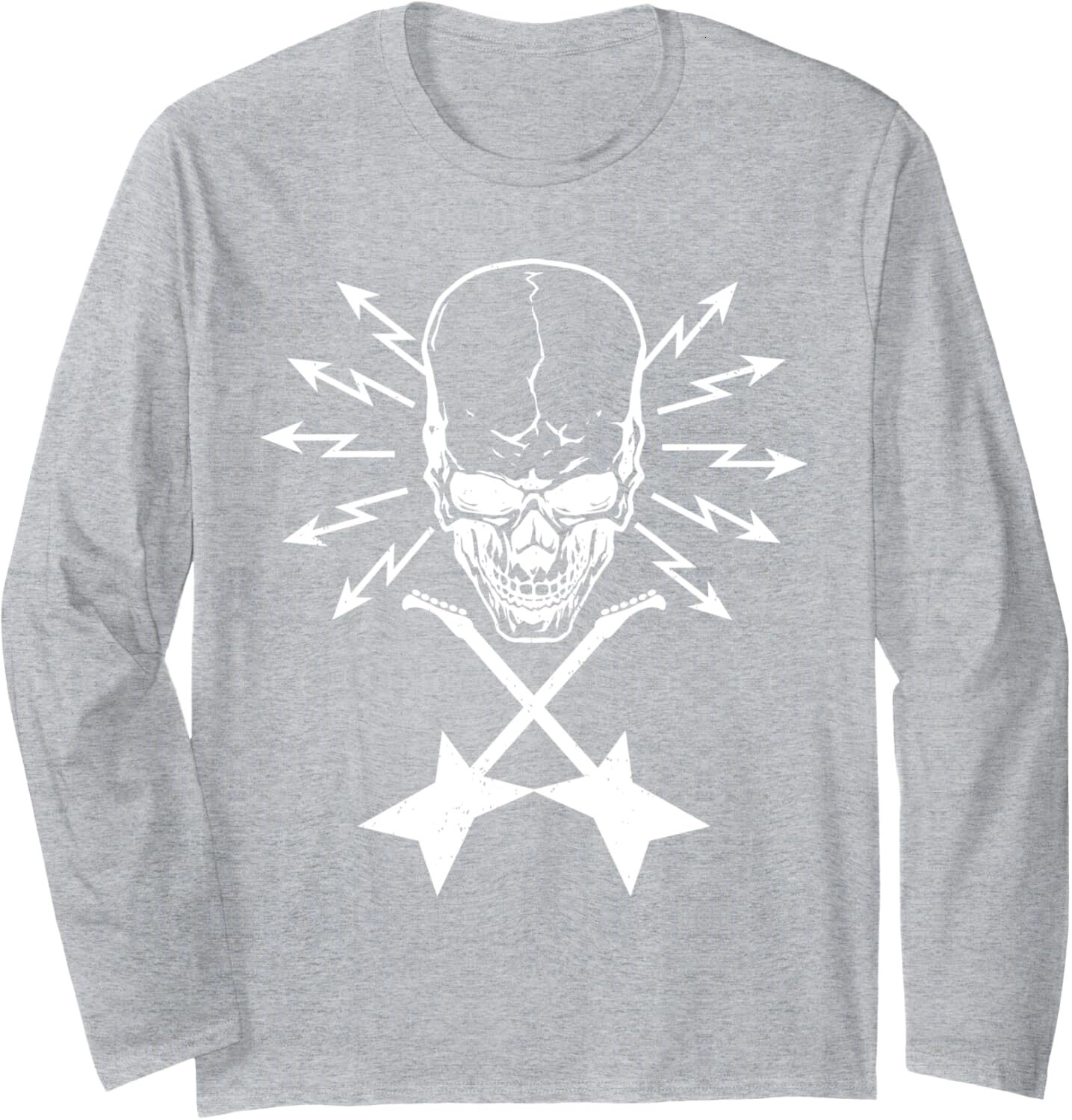 Long Sleeve Shirts for Men sweatshirt Electric Skull Rock Crossing Guitars Rocker Long Sleeve Tee Streetwear Casual tops clothes