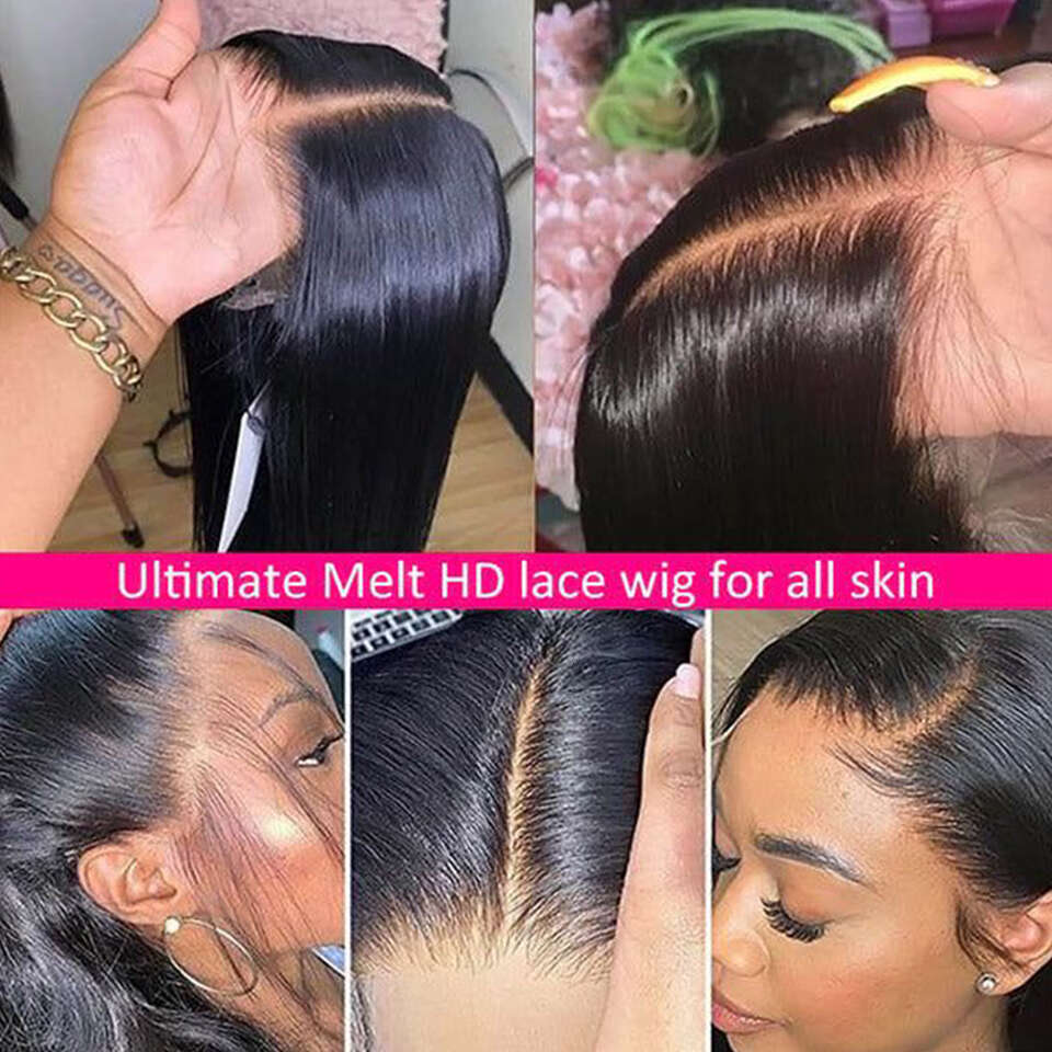 13X4 Front Wig Bone Straight 180% Density Peruvian Remy Human Hair For Black Women Pre Plucked Lace Frontal Wigs