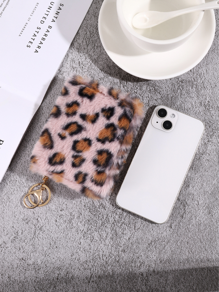 New creative coin purse, fashion leopard print plush wallet, niche simple furry card bag wallet