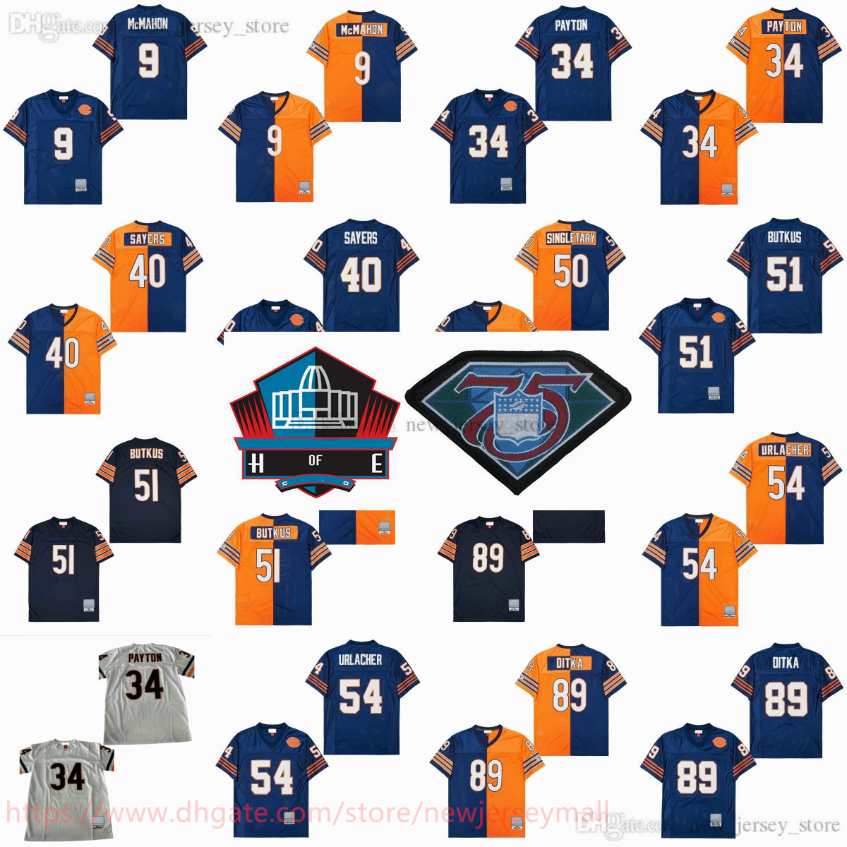 College 1985 Throwback Football 34 WalterPayton Jersey Retro Stitch 9 JimMcMahon 54 BrianUrlacher 40 GaleSayers 50 MikeSingletary 51 DickButkus MikeDitka Jersey