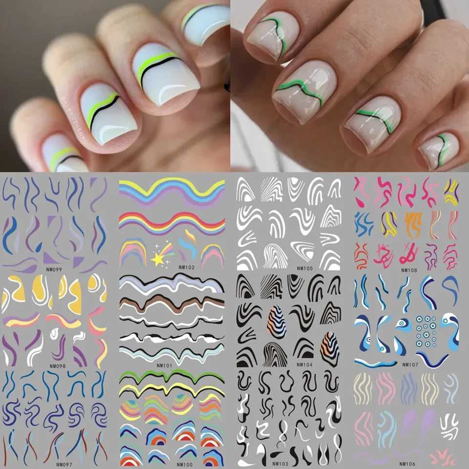 French cutting-edge nail slider stickers tattoos geometric lines nail art transfer water sticker decoration W240823