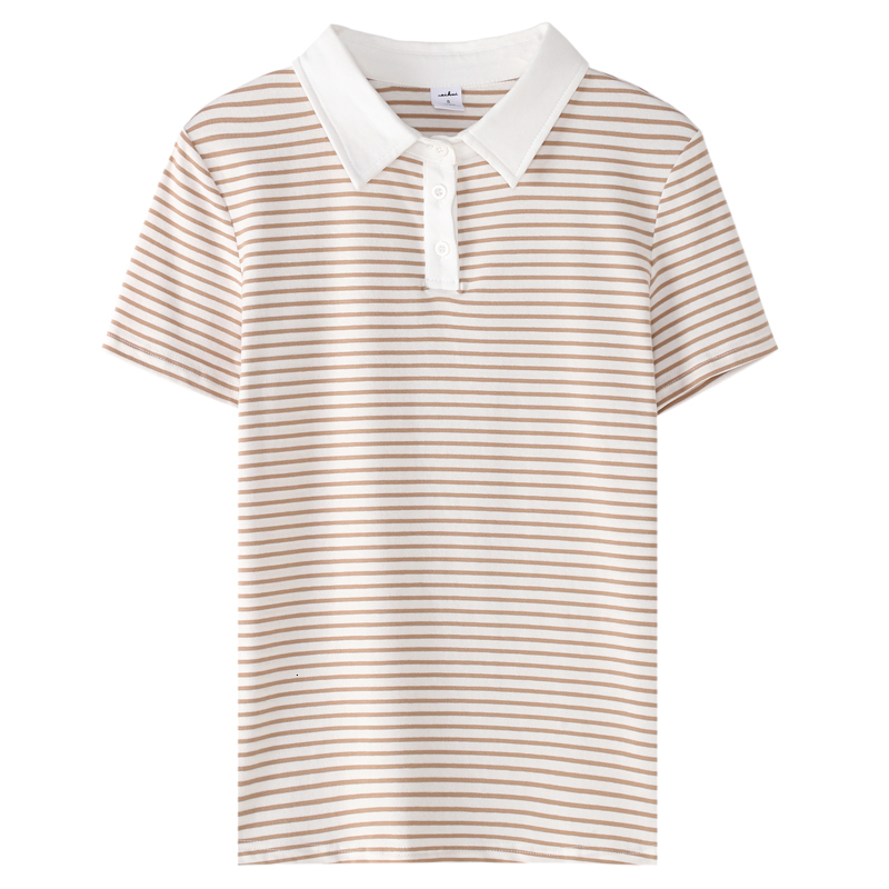 Korean style short sleeved polo shirt, cotton elastic fashionable summer top, elegant knitted striped women's T-shirt, free shipping