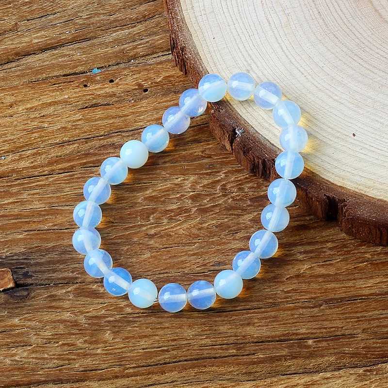 Original Smooth White Opal Beads Bracelet for Women Reiki Healing Nature Moon Stone Bracelets Men Elastic Cat Eyes Stone JewelryX240921