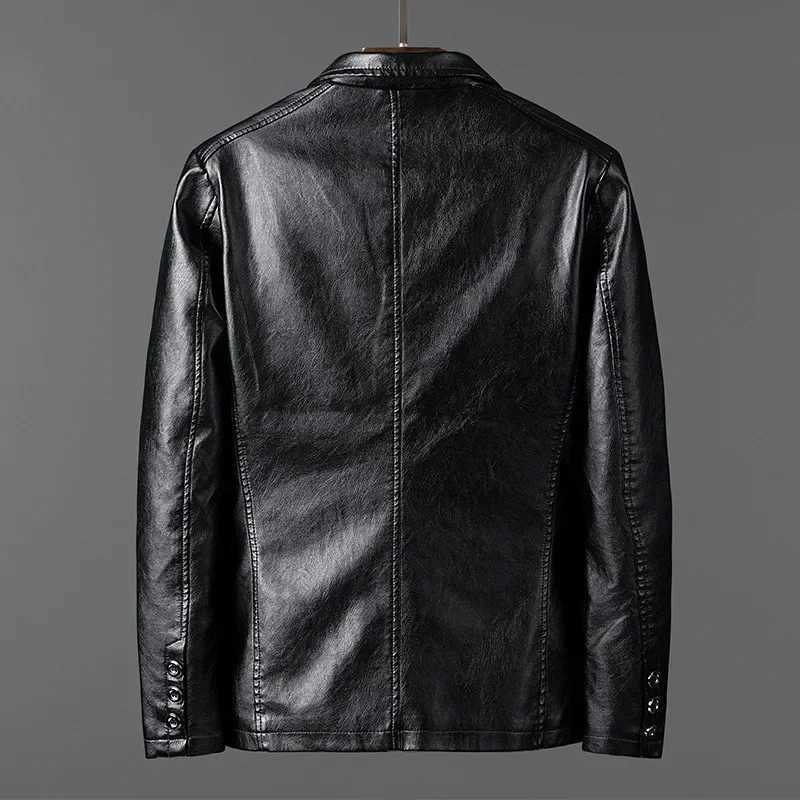 Spring Autumn Korean Style Mens Slim Fit Motorcycle PU Leather Jacket Single Breasted Business Coat Fashion Streetwear W251023
