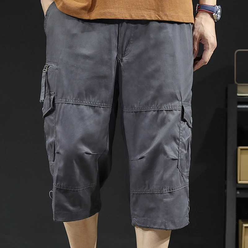 Mens Cargo Shorts Casual Half Pants Elastic Waist Summer Camo Shorts Sports Running Hiking Multiple Pockets Male Knee PantsX240921