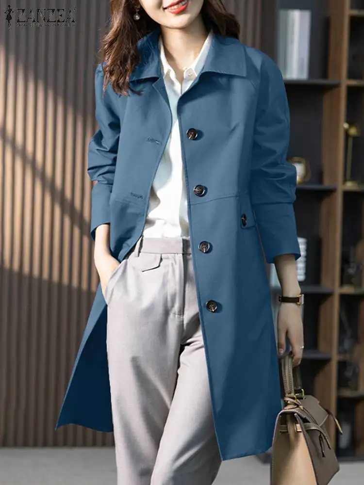 Women Thin Trench Coats 2024 ZANZEA Autumn Fashion Solid Jackets Casual Lapel Neck Long Sleeve Loose Long Windbreaker OutwearX240921