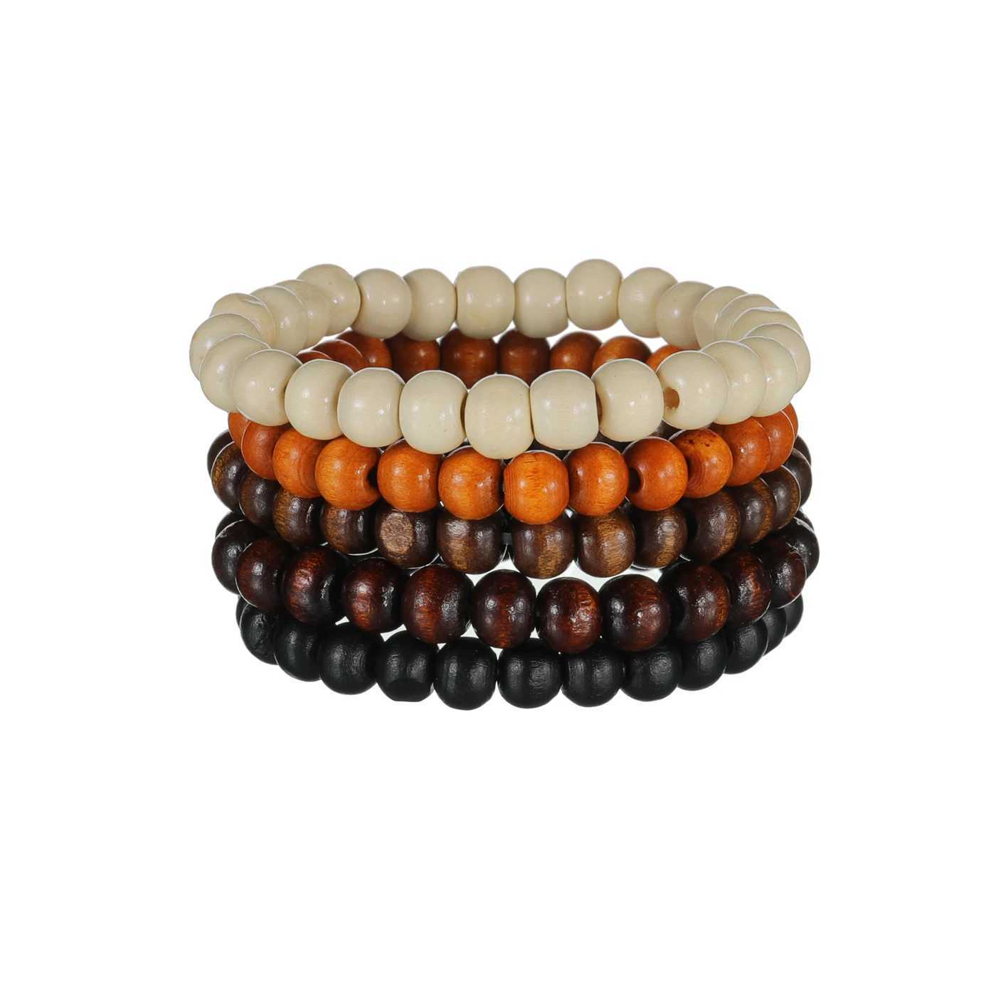 5-piece set of vintage multicolored wooden bead beaded mens braceletsX240921