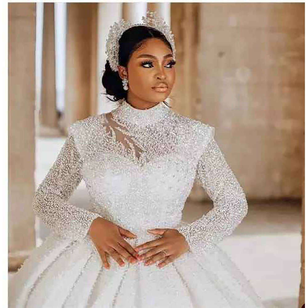 Urious Ball Gown Wedding Dresses High Collar Lace Crystal Beading Sparkg Bridal Gowns Custom Made Vestido De Novia