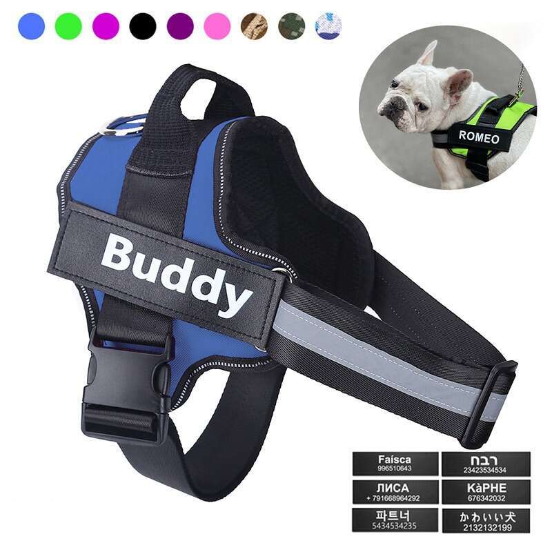 Personalized dog without tension, small reflective harness vest, French Bulldog ID patch pet supplies
