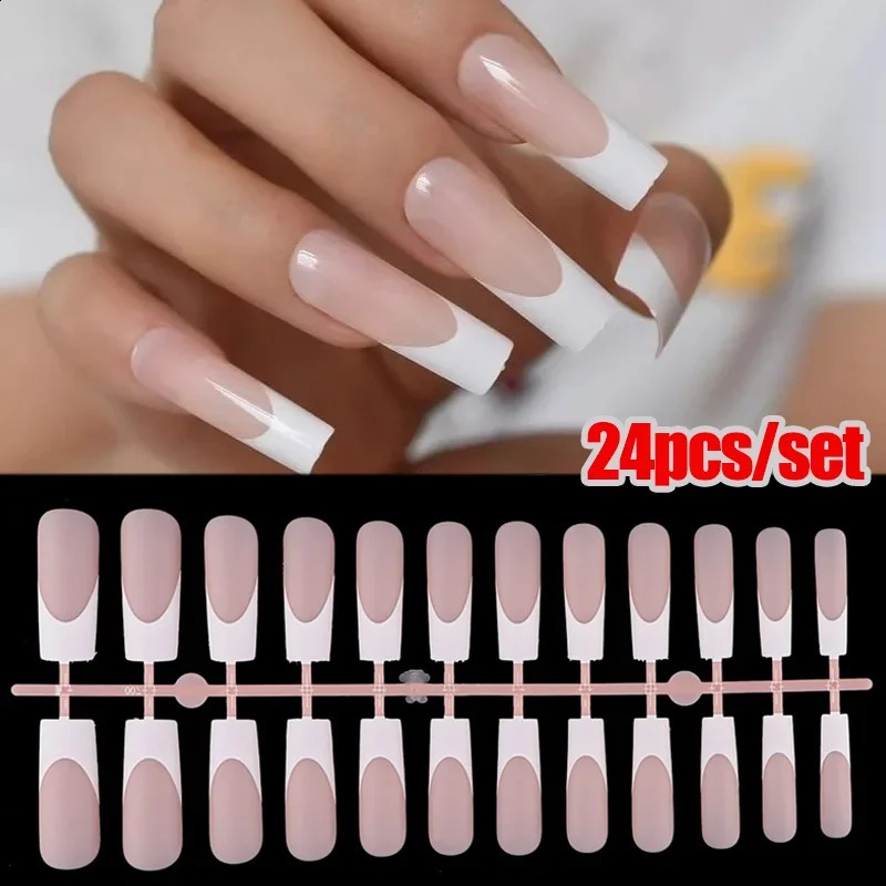 Heallor 24pcs French Fake Nail Reusable Nude Full Cover Press on Nail Tips Square Head Ballerina Detachable Artificial Finger Fa 240914