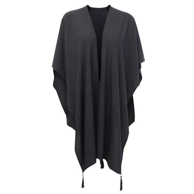 FICHOR Gothic Moonphase Womens Black Cloak Autumn/Winter Geometric Y2k Graphic Gothic Coat Large Irregular Raincoat for Women W240921