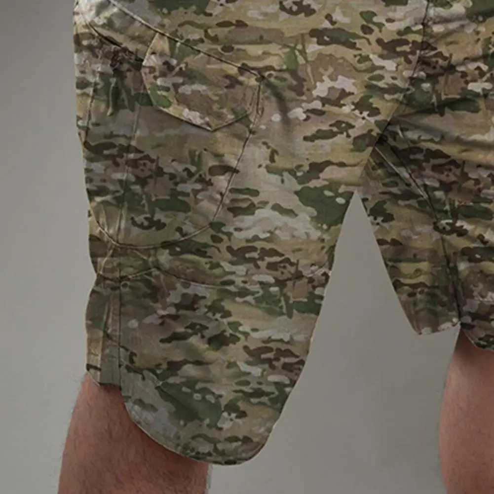 Men Summer Button Zipper Fly Shorts Urban Military Straight Leg Pockets Solid Camouflage Print Cargo Shorts StreetwearX240921