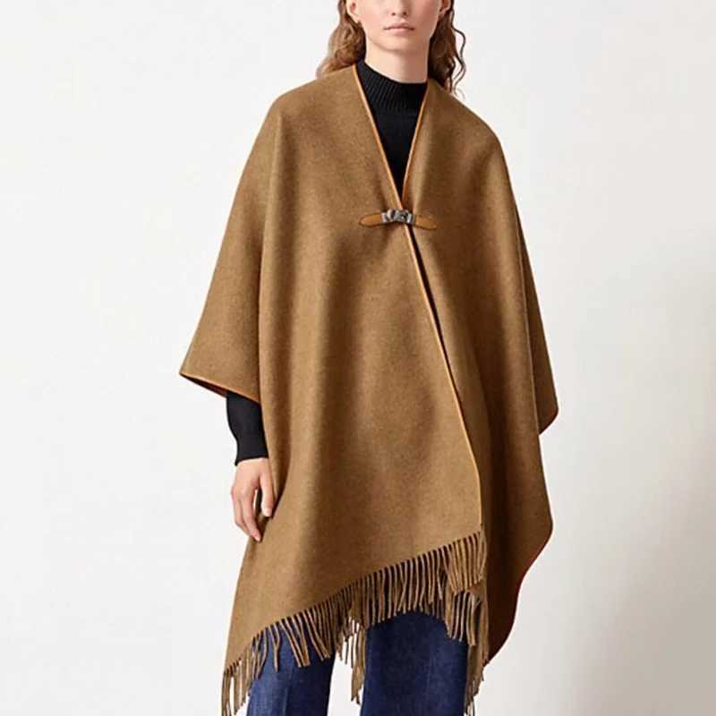 Heavy duty leather packaging cashmere shawl shawl fashionable and versatile womens top jacket high quality autumn new y2k W240921