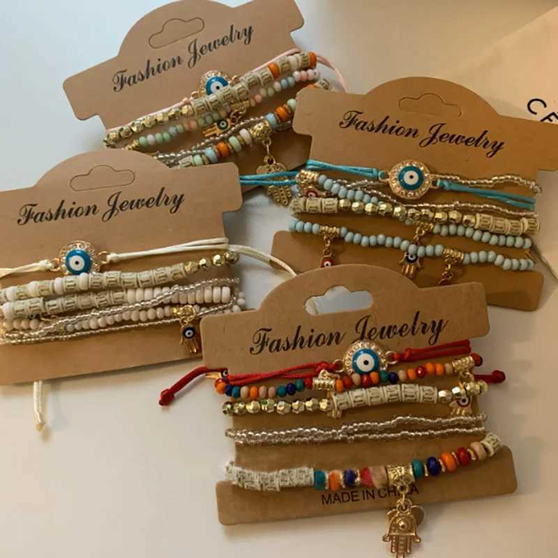Vintage Bohemia Multilayer Elastic Beaded Bracelets Set For Women Evil Eye Beads Combination Handmade Bracelet Jewelry GiftX240921