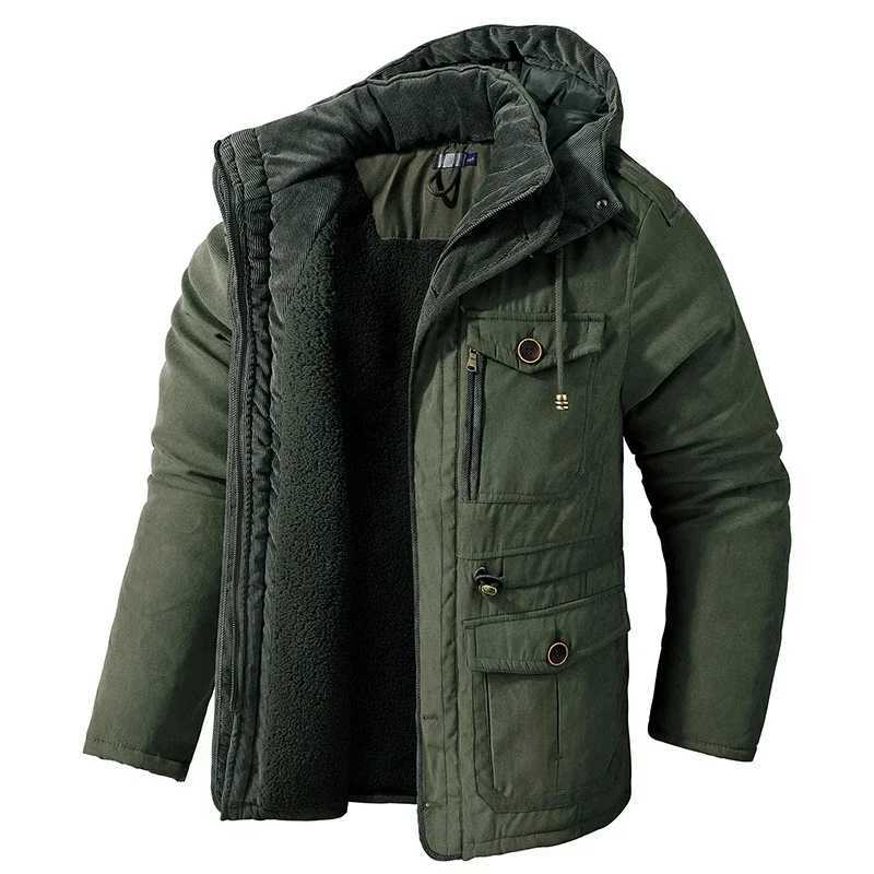 2024 mens cotton Parka cotton pad windproof and warm hooded cashmere jacket thick winter jacket with wool lining for men W240920
