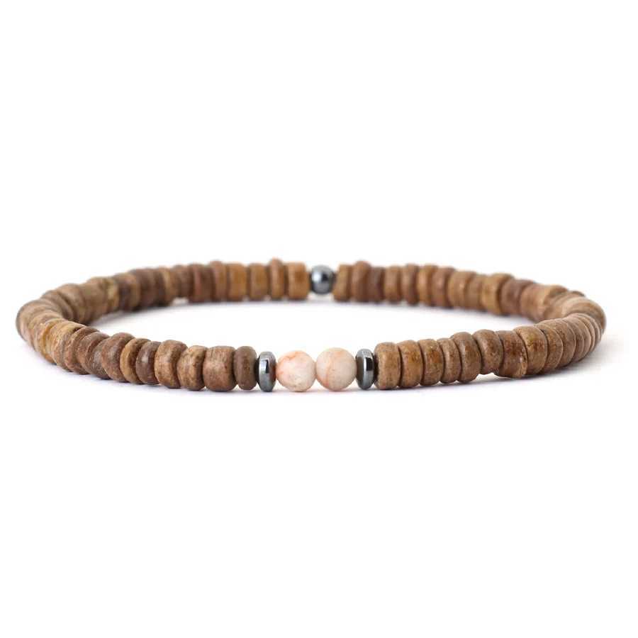 Noter New 4mm Men Natural Coconut Bead Bracelet Vintage Meditation Wooden Braclet Healing Braslet Tiger Eyes Stone Pulsera HommeX240921