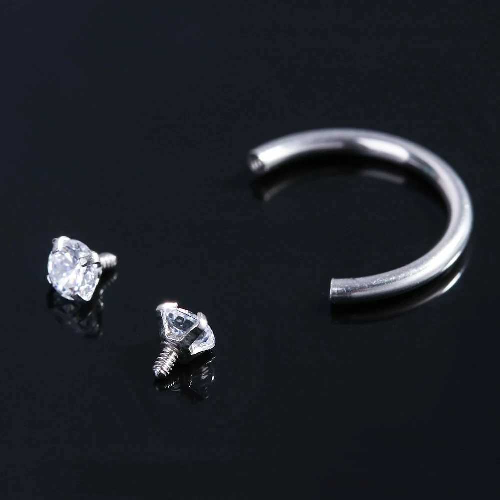 WKOUD 16G Clear Black 3mm CZ Nose Septum Horseshoe Earring Eyebrow Lip Helix Tragus Cartilage Piercing Ring 6mm 8mm 10mm 12mm Y240921
