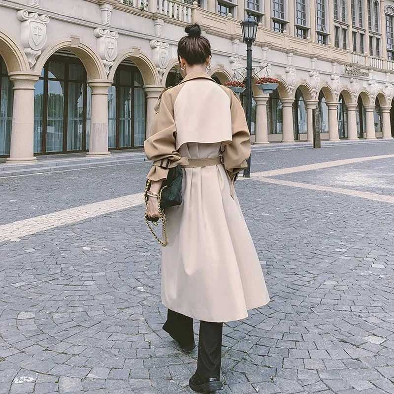 Trench Coat Women 2023 Spring Autumn New Korean Loose Senior Sense Windbreaker Jacket Female Large Size Stitching Long OuterwearX240921