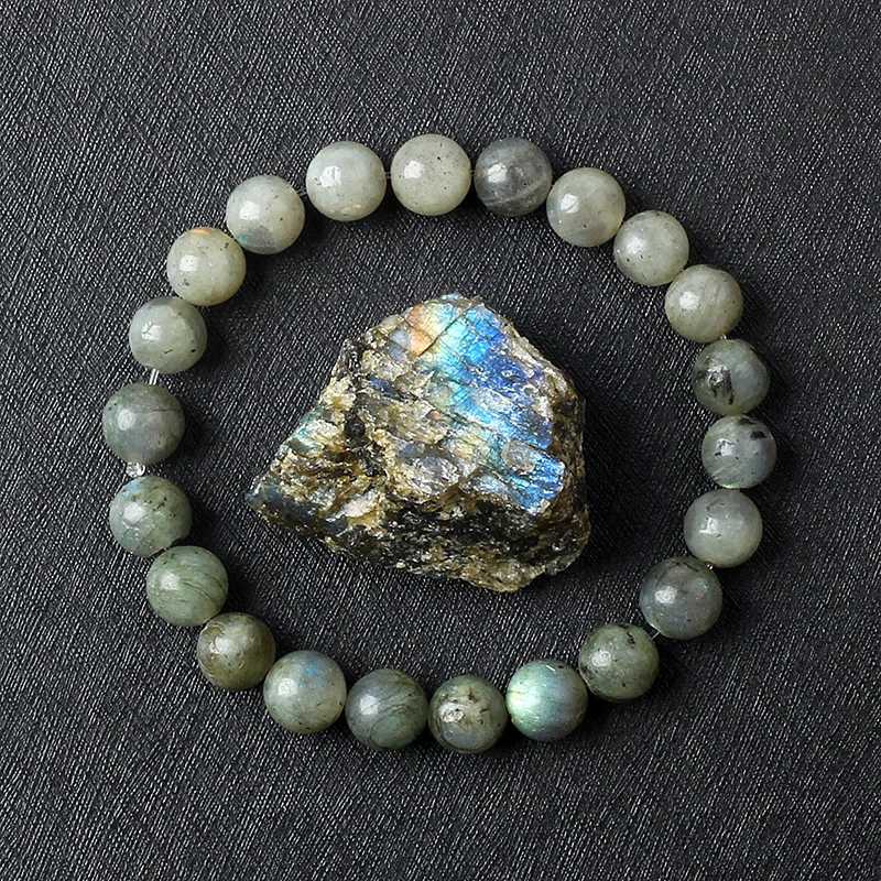 Real Gray Labradorite Bead Bracelet Men Women Fashion Natural Stone Flash Stone Bracelet with Original Natural Crystal JewelryX240921