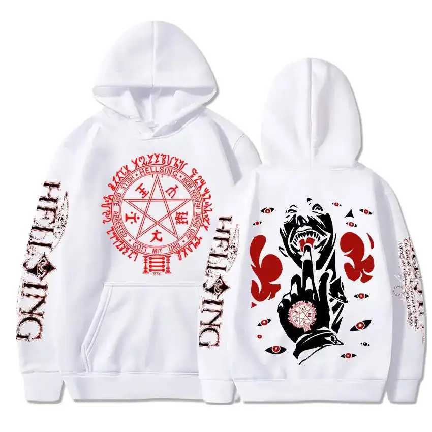Hellsing Hoodies Manga Printing Mens Long Sleeve Clothing Harajuku Hoodies Street Clothing Winter Wool Sweaters Pullover W240921