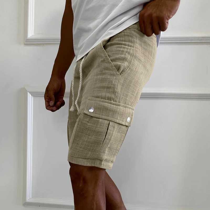 2024 cargo shorts mens summer European and American fashion brand casual mens slim drawstring shorts thin cropped pants menX240921