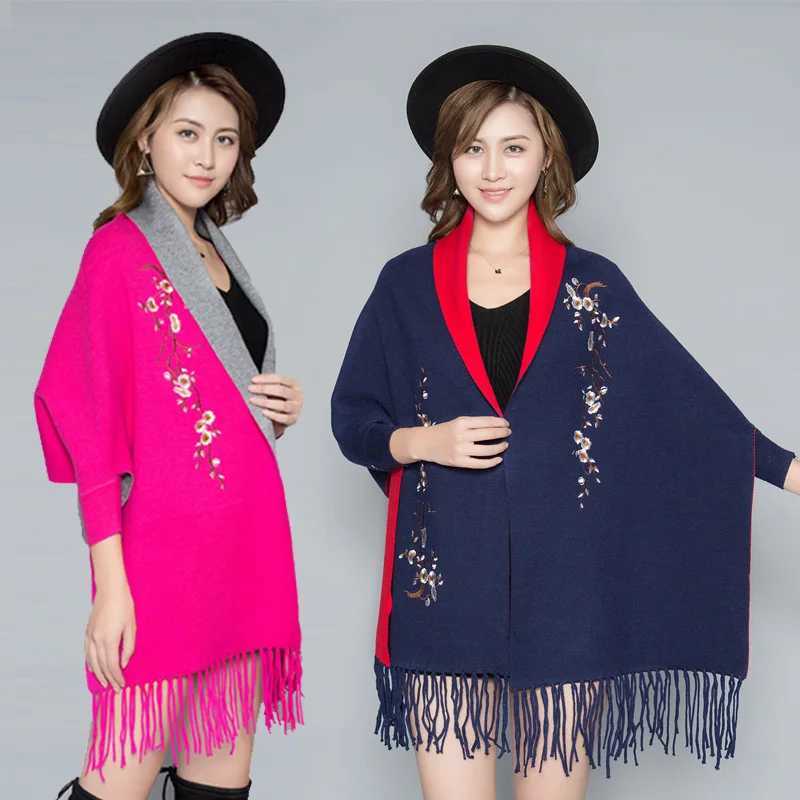 Womens Embroidered Sleeves Raincoat Shawl Dual Womens Autumn and Winter Thick Embroidered Cashmere Open Coat Womens Top Q51 W240921