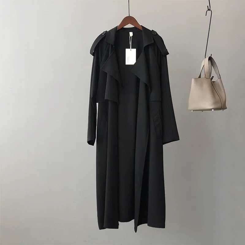 Spring Autumn Trench Coat Loose Single Breasted Woman Korean Version Fashion Long Lace Up Commuting Retro British Style SolidX240921